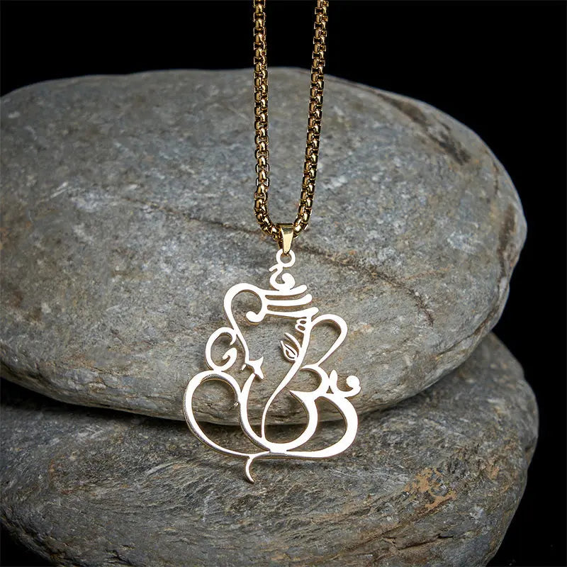 Fortune Jewel Ganesh Elephant Stainless Steel Protection Necklace Pendant Fortune Jewel