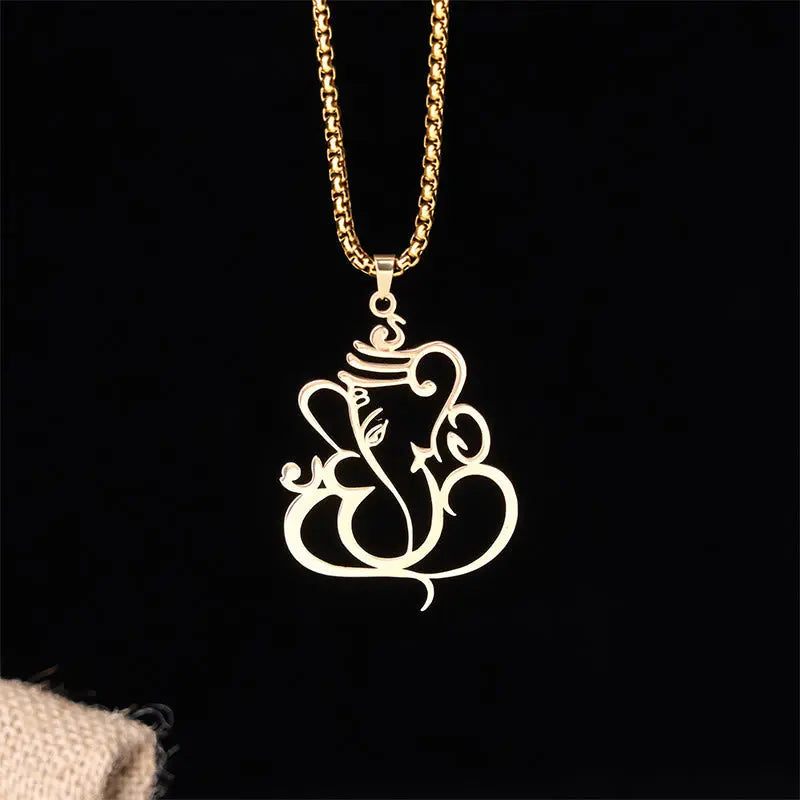 Fortune Jewel Ganesh Elephant Stainless Steel Protection Necklace Pendant Fortune Jewel