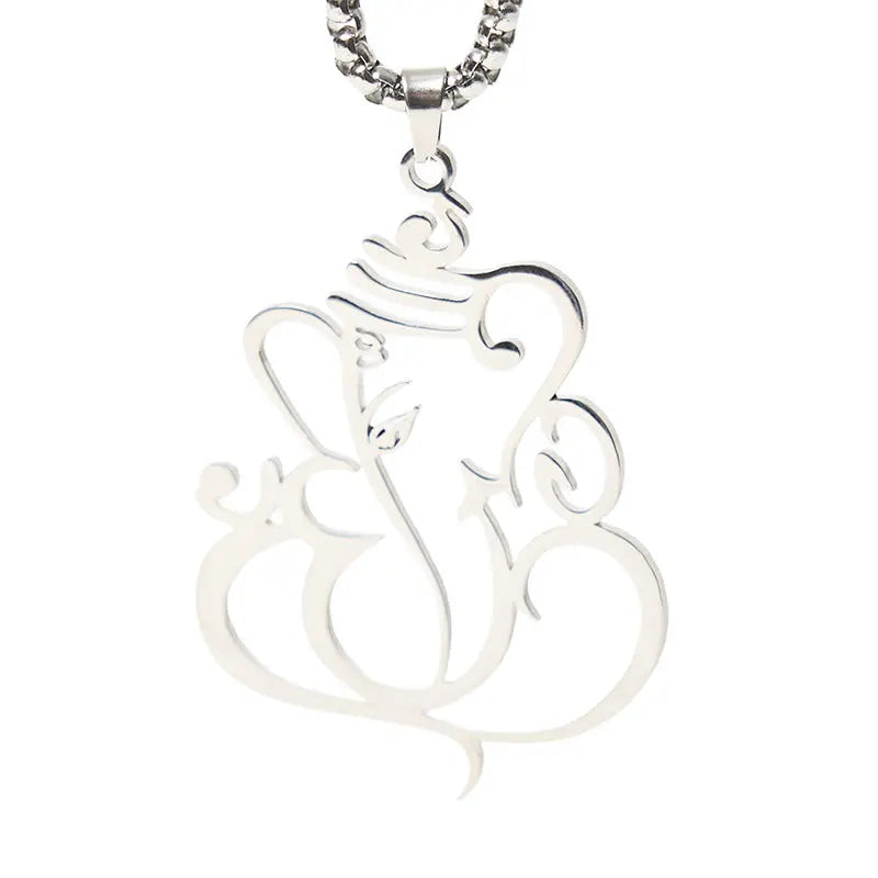 Fortune Jewel Ganesh Elephant Stainless Steel Protection Necklace Pendant Fortune Jewel
