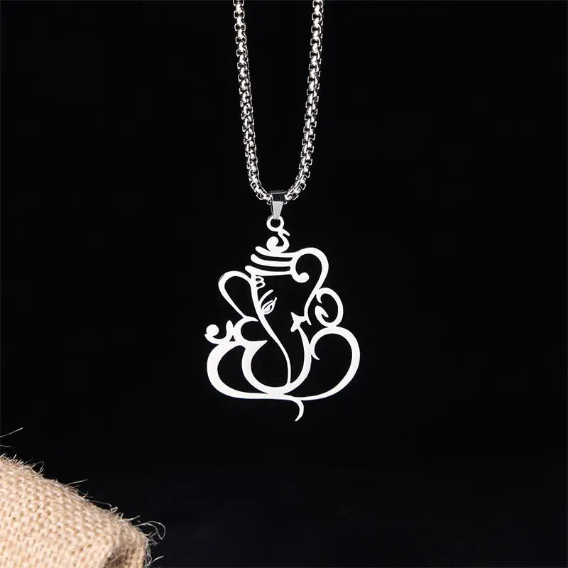 Fortune Jewel Ganesh Elephant Stainless Steel Protection Necklace Pendant Fortune Jewel