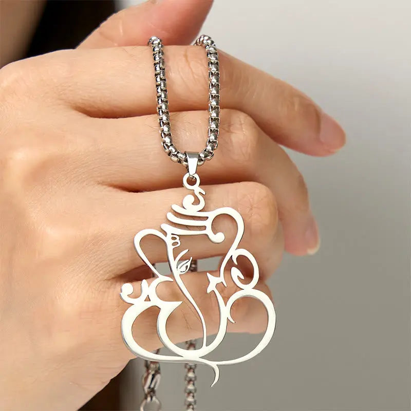 Fortune Jewel Ganesh Elephant Stainless Steel Protection Necklace Pendant Fortune Jewel