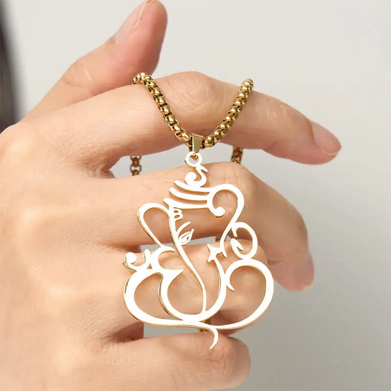 Fortune Jewel Ganesh Elephant Stainless Steel Protection Necklace Pendant Fortune Jewel