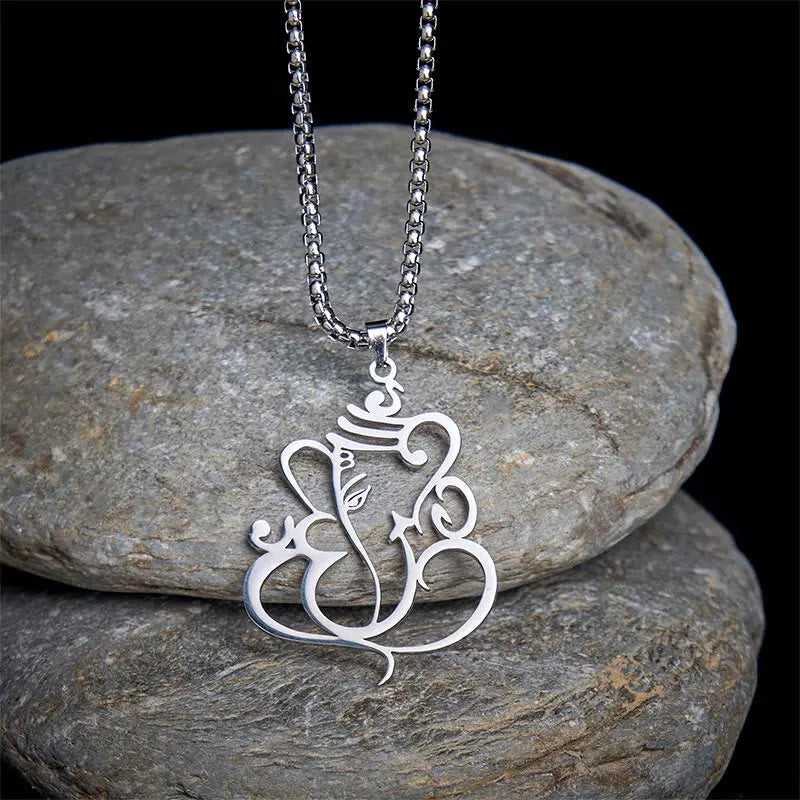 Fortune Jewel Ganesh Elephant Stainless Steel Protection Necklace Pendant Fortune Jewel