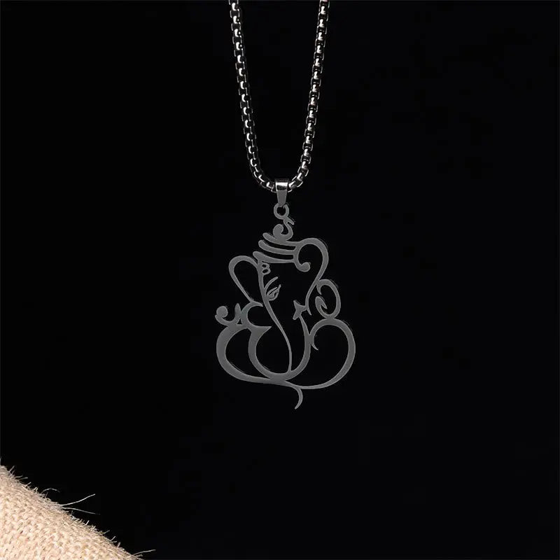 Fortune Jewel Ganesh Elephant Stainless Steel Protection Necklace Pendant Fortune Jewel