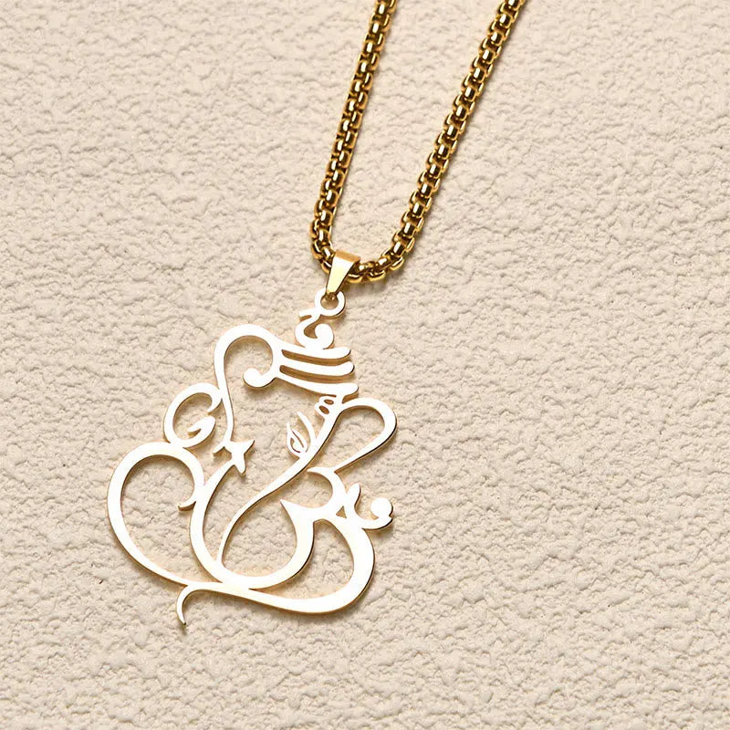 Fortune Jewel Ganesh Elephant Stainless Steel Protection Necklace Pendant Fortune Jewel