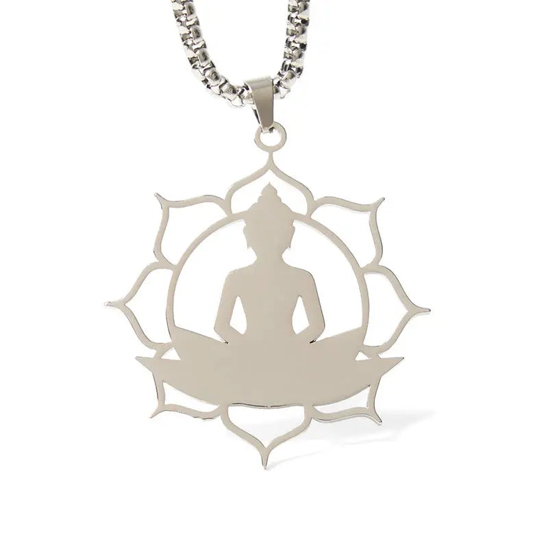 Fortune Jewel Vintage Lotus Sitting Buddha Design Stainless Steel Enlightenment Necklace Pendant Fortune Jewel