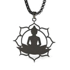 Fortune Jewel Vintage Lotus Sitting Buddha Design Stainless Steel Enlightenment Necklace Pendant Fortune Jewel