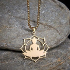 Fortune Jewel Vintage Lotus Sitting Buddha Design Stainless Steel Enlightenment Necklace Pendant Fortune Jewel