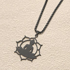 Fortune Jewel Vintage Lotus Sitting Buddha Design Stainless Steel Enlightenment Necklace Pendant Fortune Jewel