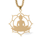 Fortune Jewel Vintage Lotus Sitting Buddha Design Stainless Steel Enlightenment Necklace Pendant Fortune Jewel