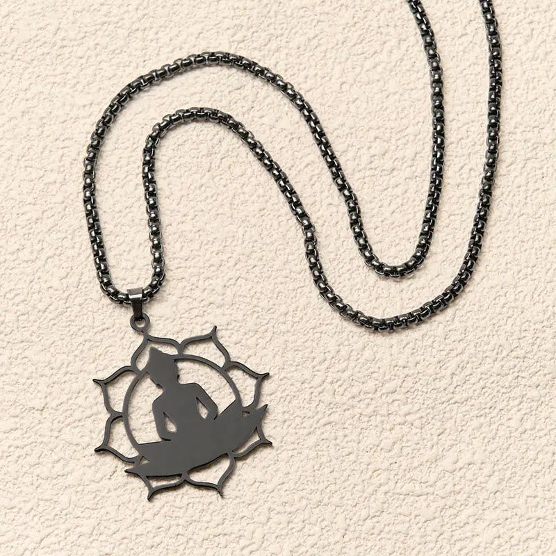 Fortune Jewel Vintage Lotus Sitting Buddha Design Stainless Steel Enlightenment Necklace Pendant Fortune Jewel