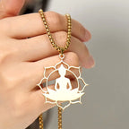 Fortune Jewel Vintage Lotus Sitting Buddha Design Stainless Steel Enlightenment Necklace Pendant Fortune Jewel