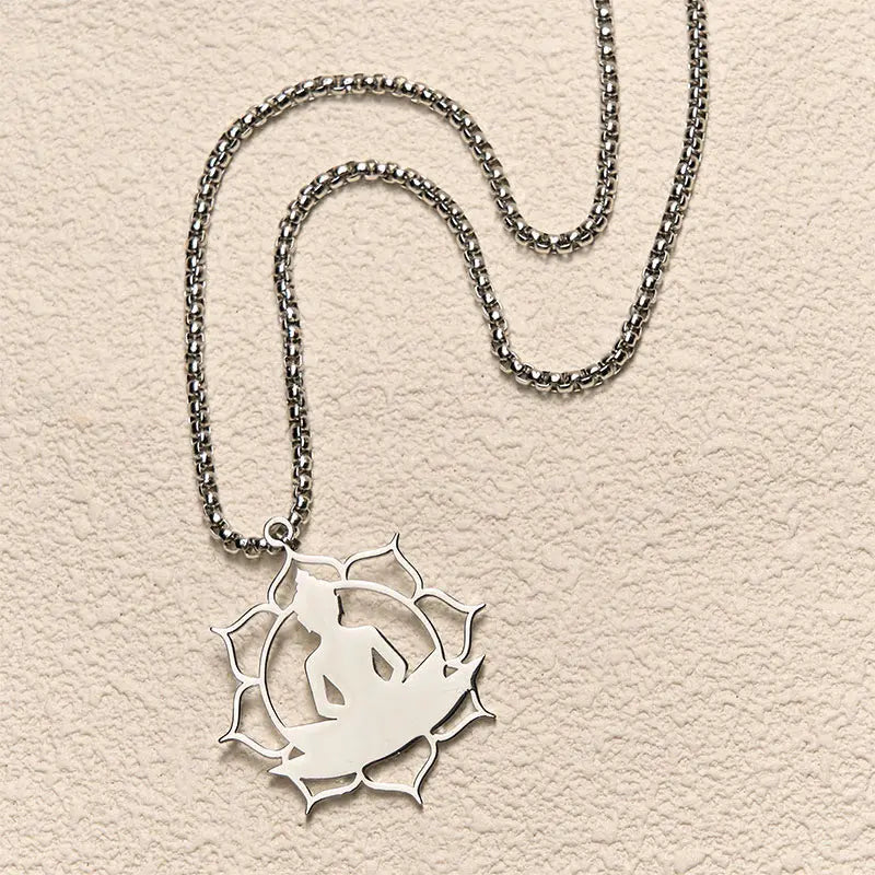 Fortune Jewel Vintage Lotus Sitting Buddha Design Stainless Steel Enlightenment Necklace Pendant Fortune Jewel