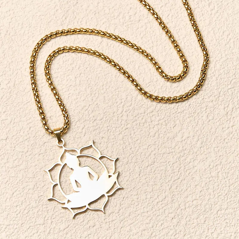 Fortune Jewel Vintage Lotus Sitting Buddha Design Stainless Steel Enlightenment Necklace Pendant Fortune Jewel