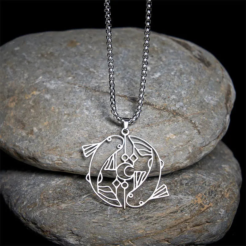 Fortune Jewel Vintage Koi Fish Hollow Design Stainless Steel Luck Necklace Pendant Fortune Jewel