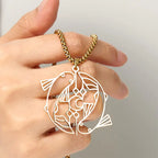 Fortune Jewel Vintage Koi Fish Hollow Design Stainless Steel Luck Necklace Pendant Fortune Jewel