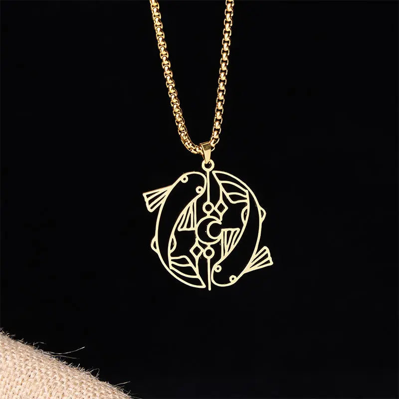 Fortune Jewel Vintage Koi Fish Hollow Design Stainless Steel Luck Necklace Pendant Fortune Jewel