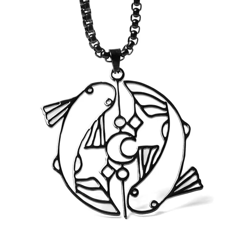 Fortune Jewel Vintage Koi Fish Hollow Design Stainless Steel Luck Necklace Pendant Fortune Jewel