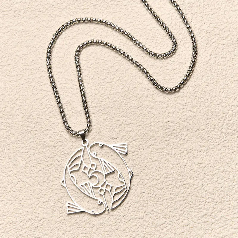 Fortune Jewel Vintage Koi Fish Hollow Design Stainless Steel Luck Necklace Pendant Fortune Jewel