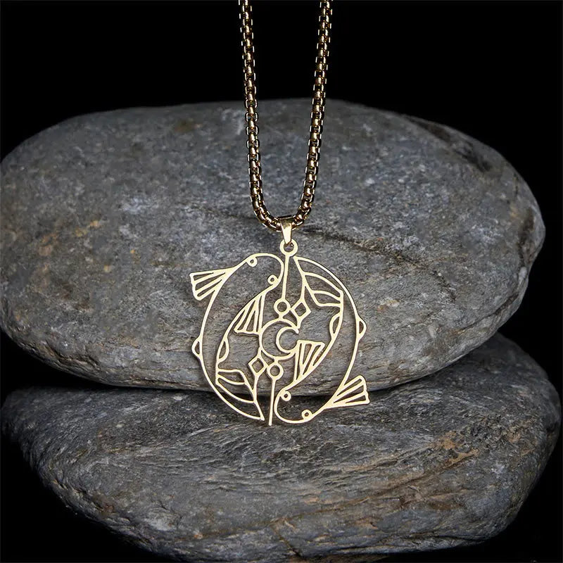 Fortune Jewel Vintage Koi Fish Hollow Design Stainless Steel Luck Necklace Pendant Fortune Jewel