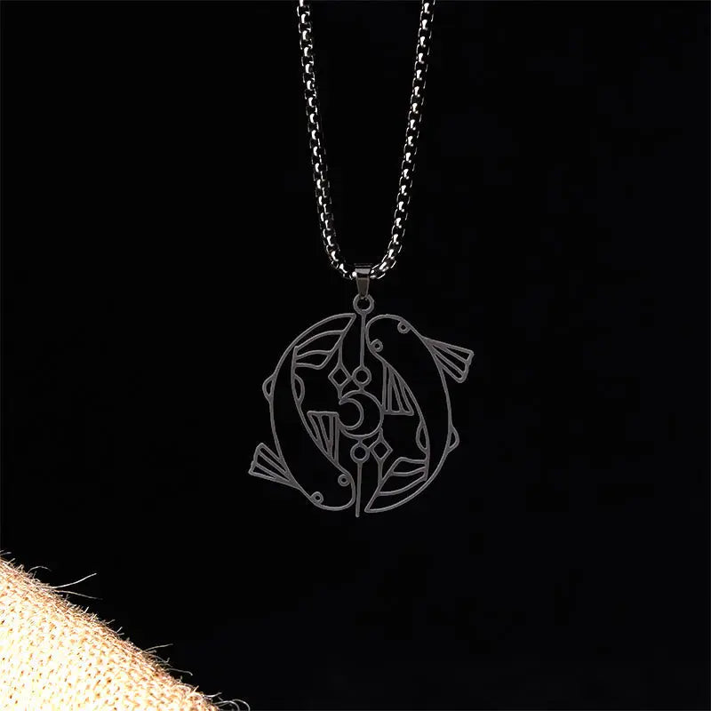 Fortune Jewel Vintage Koi Fish Hollow Design Stainless Steel Luck Necklace Pendant Fortune Jewel