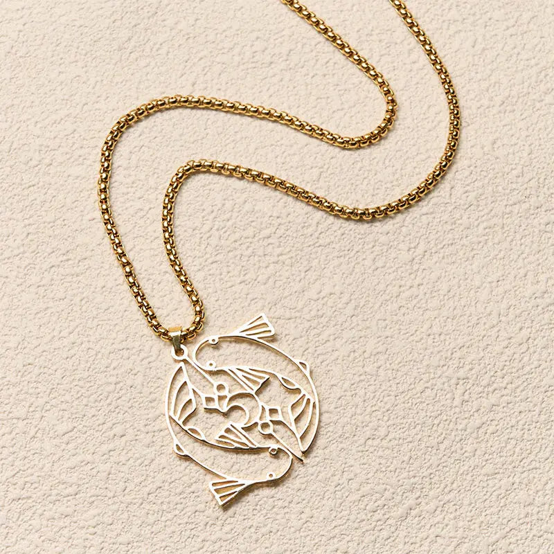 Fortune Jewel Vintage Koi Fish Hollow Design Stainless Steel Luck Necklace Pendant Fortune Jewel