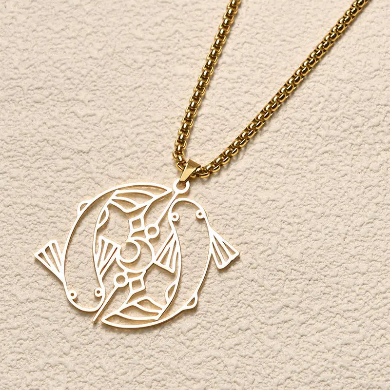 Fortune Jewel Vintage Koi Fish Hollow Design Stainless Steel Luck Necklace Pendant Fortune Jewel