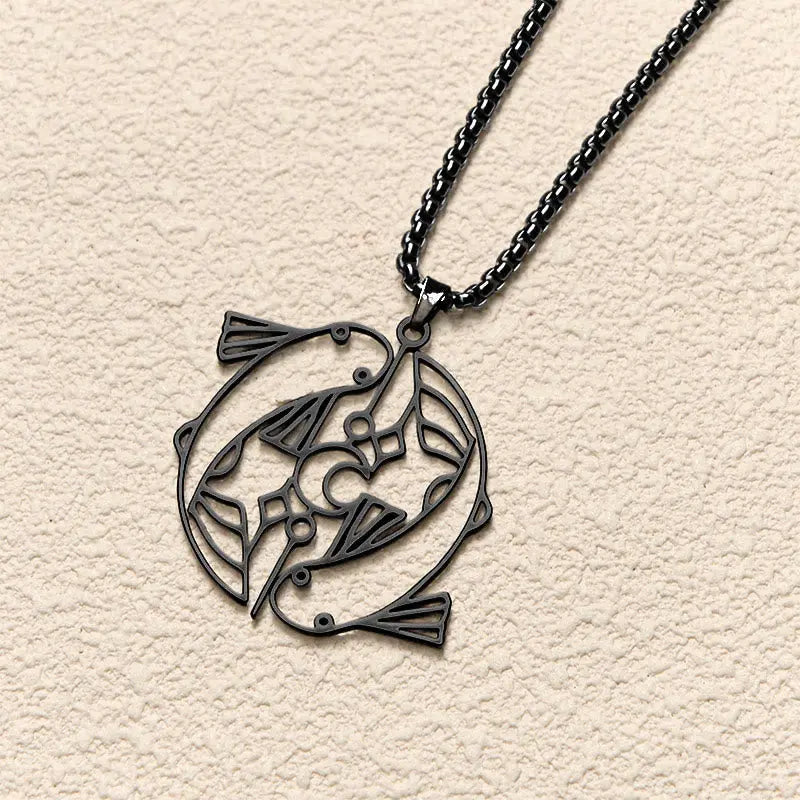 Fortune Jewel Vintage Koi Fish Hollow Design Stainless Steel Luck Necklace Pendant Fortune Jewel