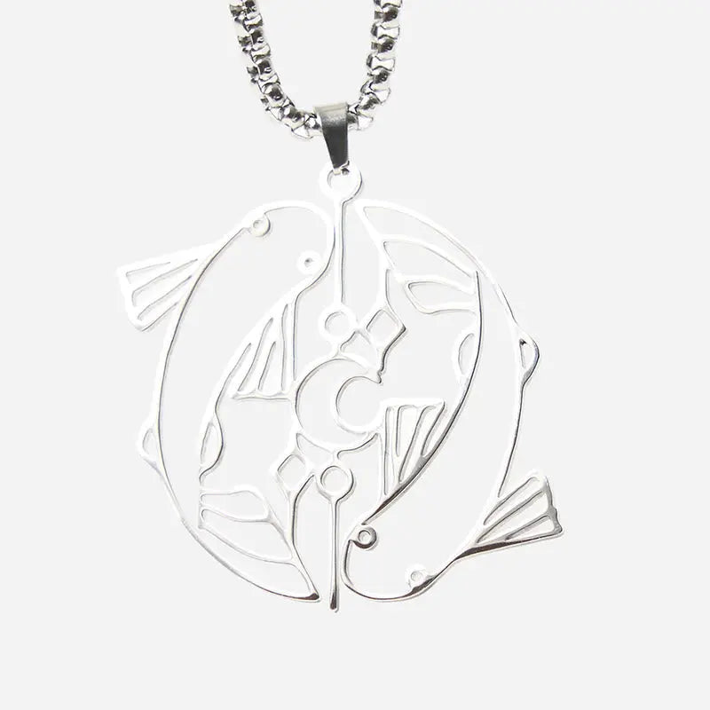 Fortune Jewel Vintage Koi Fish Hollow Design Stainless Steel Luck Necklace Pendant Fortune Jewel