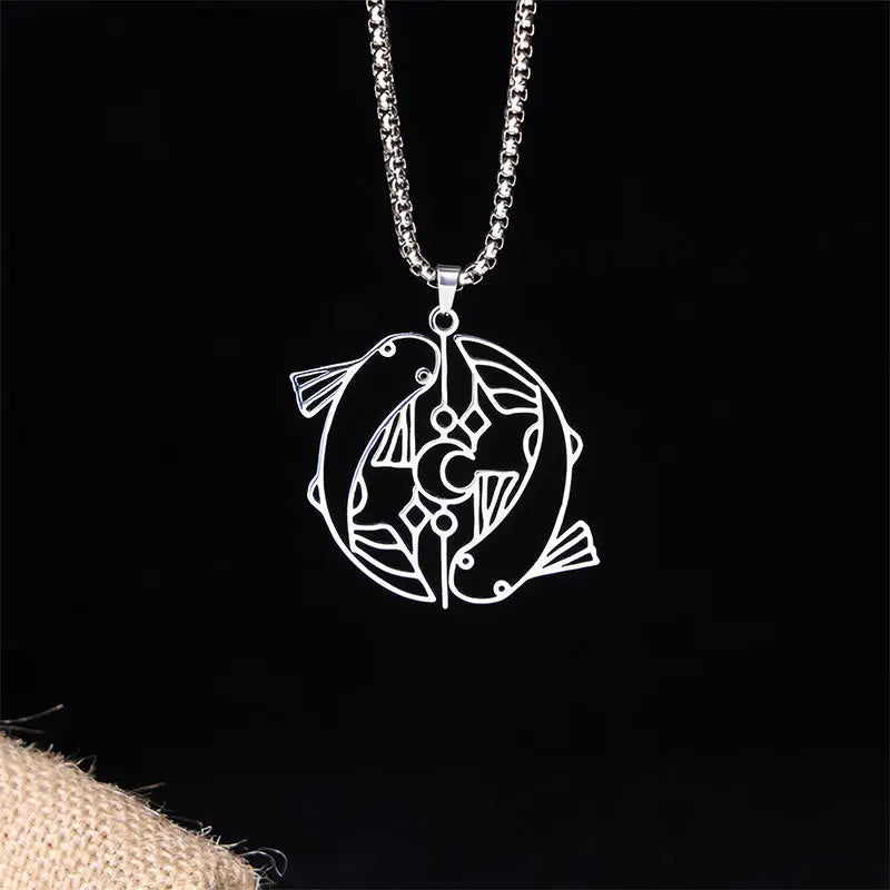 Fortune Jewel Vintage Koi Fish Hollow Design Stainless Steel Luck Necklace Pendant Fortune Jewel