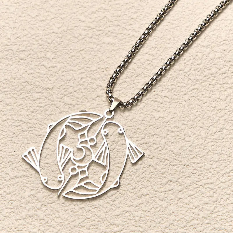 Fortune Jewel Vintage Koi Fish Hollow Design Stainless Steel Luck Necklace Pendant Fortune Jewel