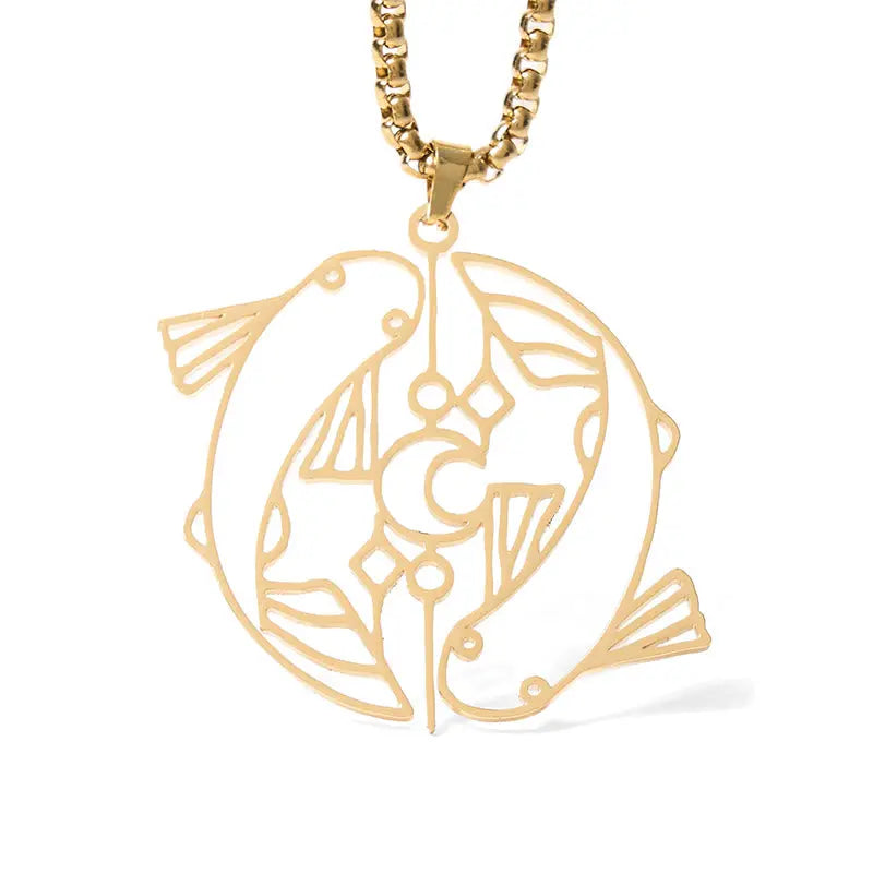 Fortune Jewel Vintage Koi Fish Hollow Design Stainless Steel Luck Necklace Pendant Fortune Jewel