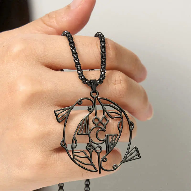 Fortune Jewel Vintage Koi Fish Hollow Design Stainless Steel Luck Necklace Pendant Fortune Jewel
