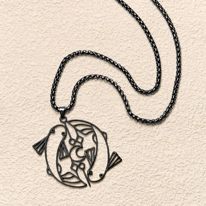 Fortune Jewel Vintage Koi Fish Hollow Design Stainless Steel Luck Necklace Pendant Fortune Jewel