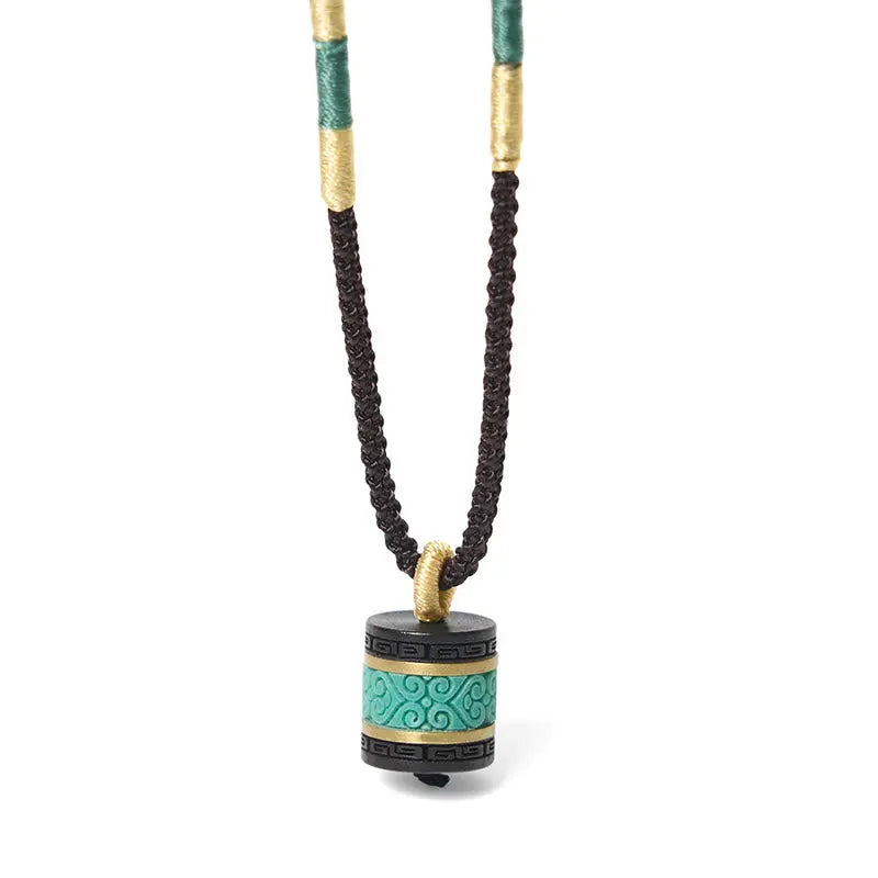 Fortune Jewel Ebony Wood Turquoise Cylinder Peace Necklace Pendant Fortune Jewel