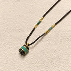 Fortune Jewel Ebony Wood Turquoise Cylinder Peace Necklace Pendant Fortune Jewel