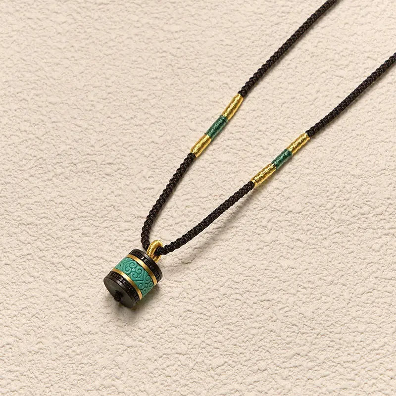 Fortune Jewel Ebony Wood Turquoise Cylinder Peace Necklace Pendant Fortune Jewel