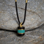 Fortune Jewel Ebony Wood Turquoise Cylinder Peace Necklace Pendant Fortune Jewel