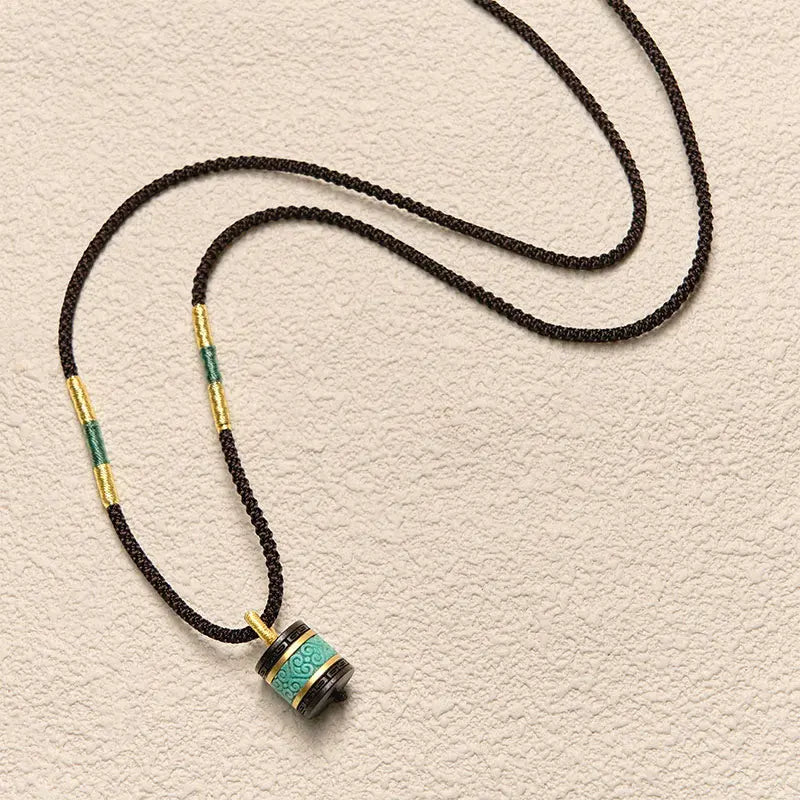 Fortune Jewel Ebony Wood Turquoise Cylinder Peace Necklace Pendant Fortune Jewel