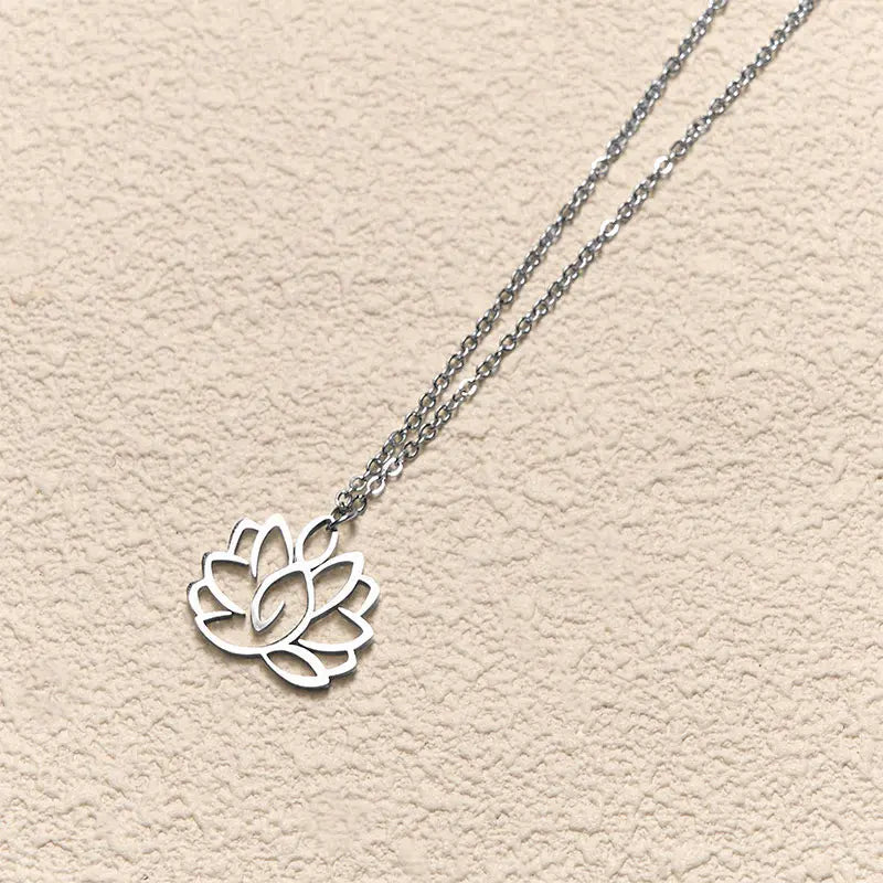 Fortune Jewel Hollow Lotus Design Stainless Steel Enlightenment Necklace Pendant Fortune Jewel