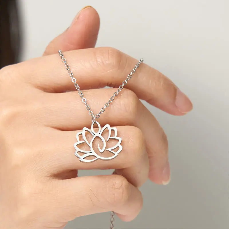 Fortune Jewel Hollow Lotus Design Stainless Steel Enlightenment Necklace Pendant Fortune Jewel