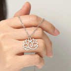 Fortune Jewel Hollow Lotus Design Stainless Steel Enlightenment Necklace Pendant Fortune Jewel