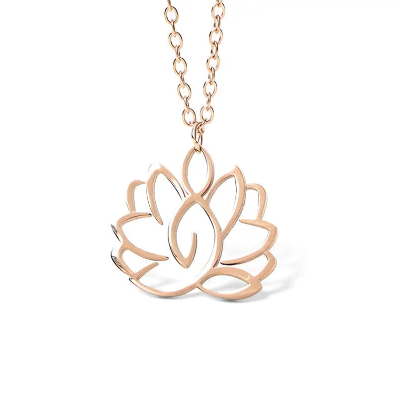 Fortune Jewel Hollow Lotus Design Stainless Steel Enlightenment Necklace Pendant Fortune Jewel
