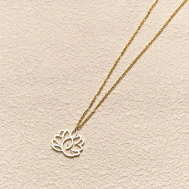 Fortune Jewel Hollow Lotus Design Stainless Steel Enlightenment Necklace Pendant Fortune Jewel