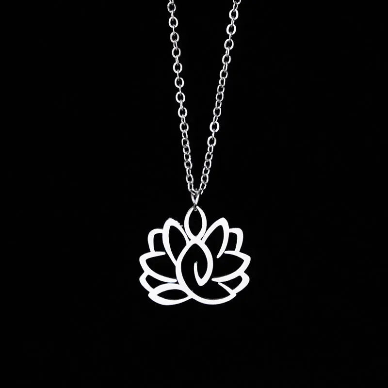 Fortune Jewel Hollow Lotus Design Stainless Steel Enlightenment Necklace Pendant Fortune Jewel