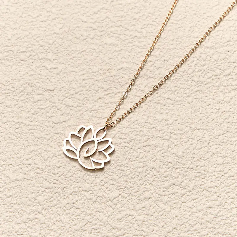 Fortune Jewel Hollow Lotus Design Stainless Steel Enlightenment Necklace Pendant Fortune Jewel