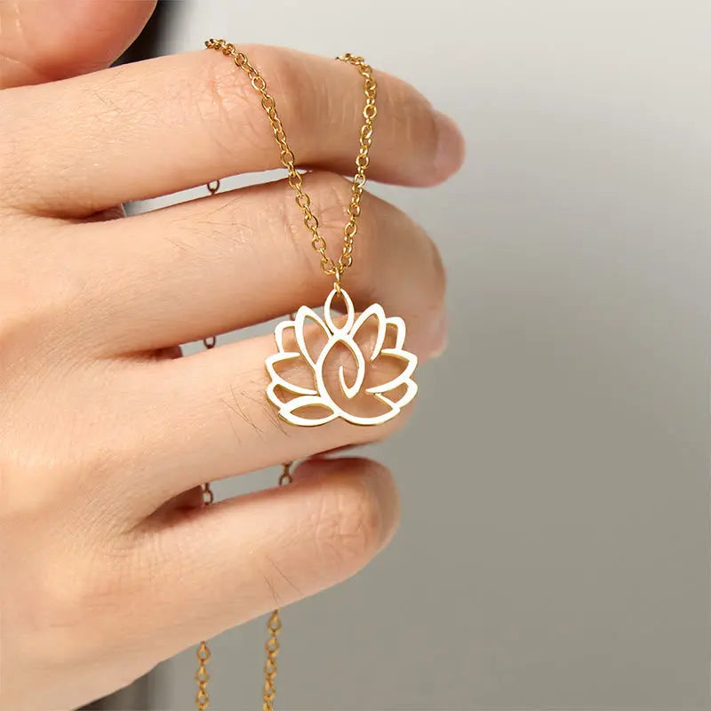 Fortune Jewel Hollow Lotus Design Stainless Steel Enlightenment Necklace Pendant Fortune Jewel
