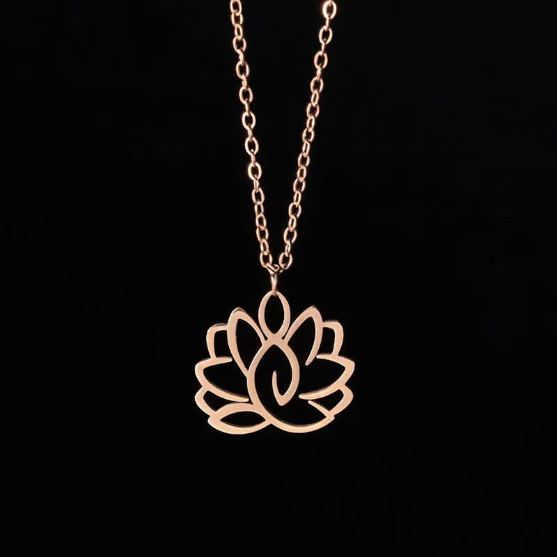 Fortune Jewel Hollow Lotus Design Stainless Steel Enlightenment Necklace Pendant Fortune Jewel