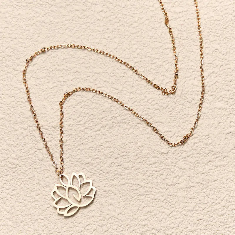 Fortune Jewel Hollow Lotus Design Stainless Steel Enlightenment Necklace Pendant Fortune Jewel