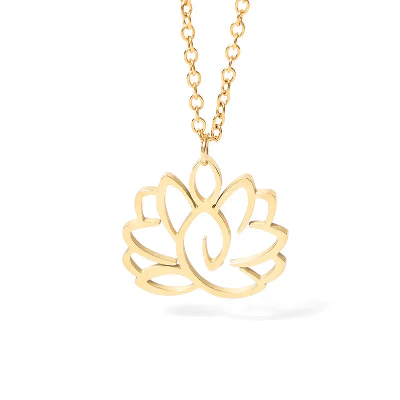 Fortune Jewel Hollow Lotus Design Stainless Steel Enlightenment Necklace Pendant Fortune Jewel